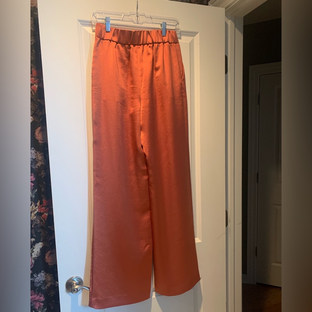 Express Coral Satin Wide-Leg Pants, Size Small